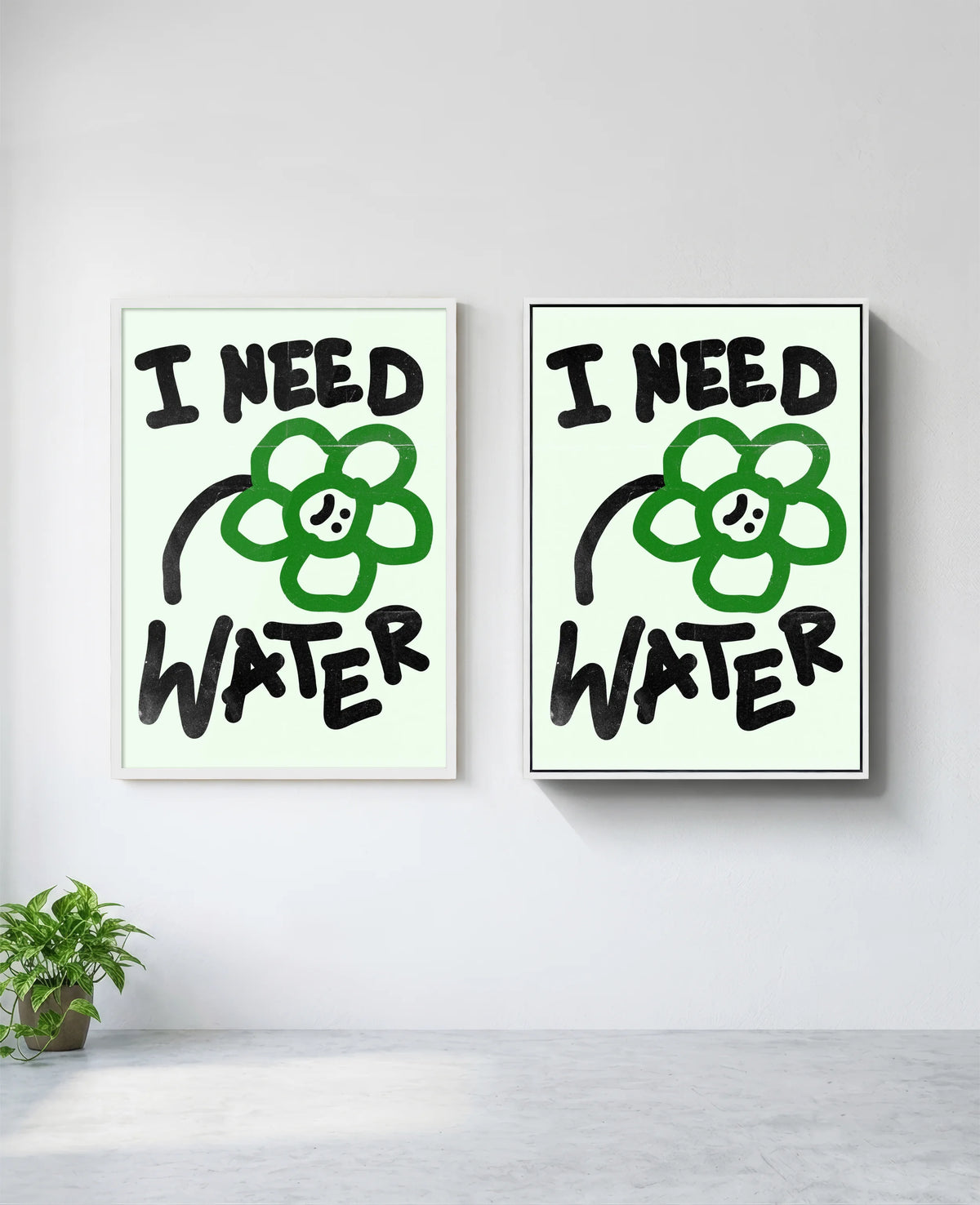 I Need Water art print in white frame, installed on wall