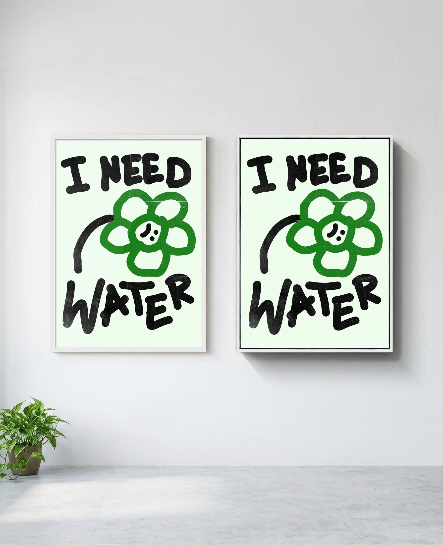 I Need Water art print in white frame, installed on wall