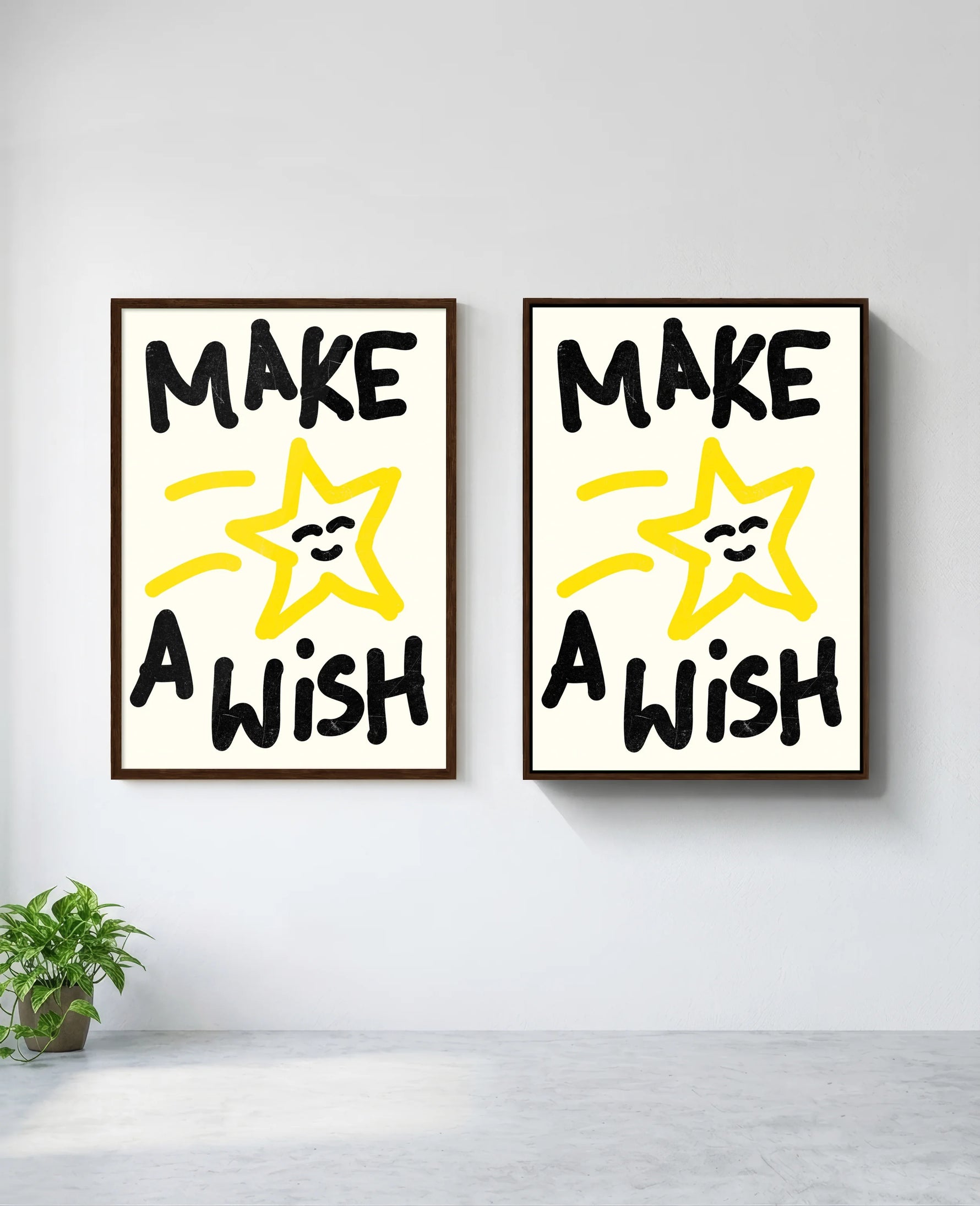 Make a Wish art print in brown frame, installed on wall