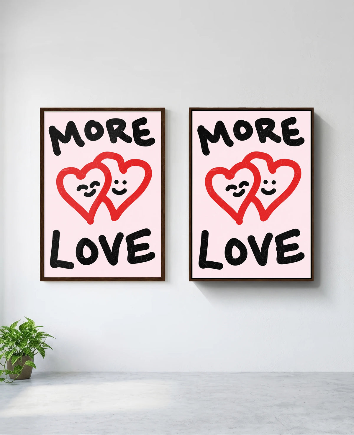 More Love art print in brown frame, installed on wall