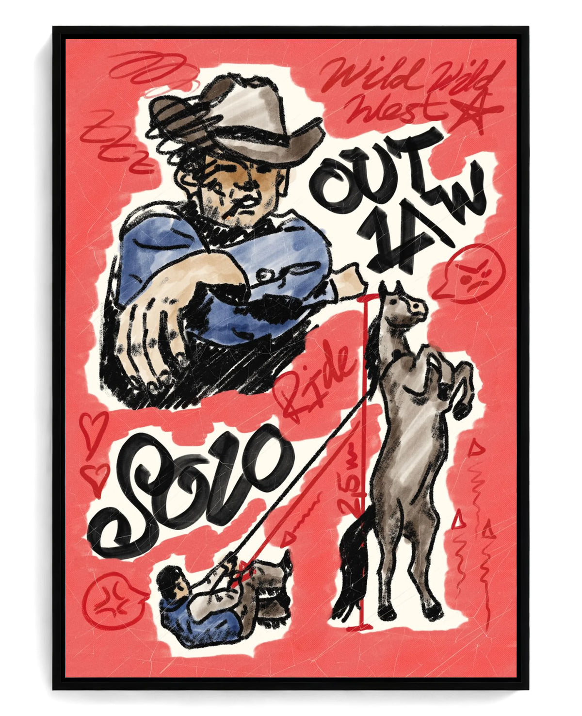 Outlaw on hand-stretched cotton canvas, black floater frame