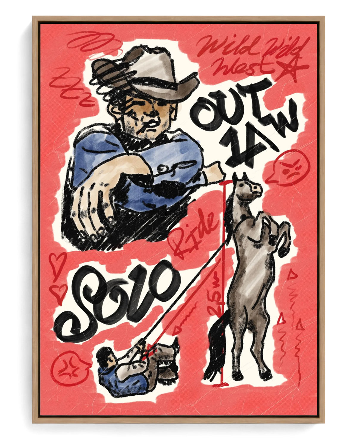 Outlaw on hand-stretched cotton canvas, natural-wood floater frame