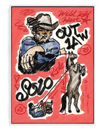 Outlaw on hand-stretched cotton canvas, white floater frame