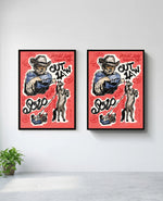 Outlaw art print in black frame, installed on wall