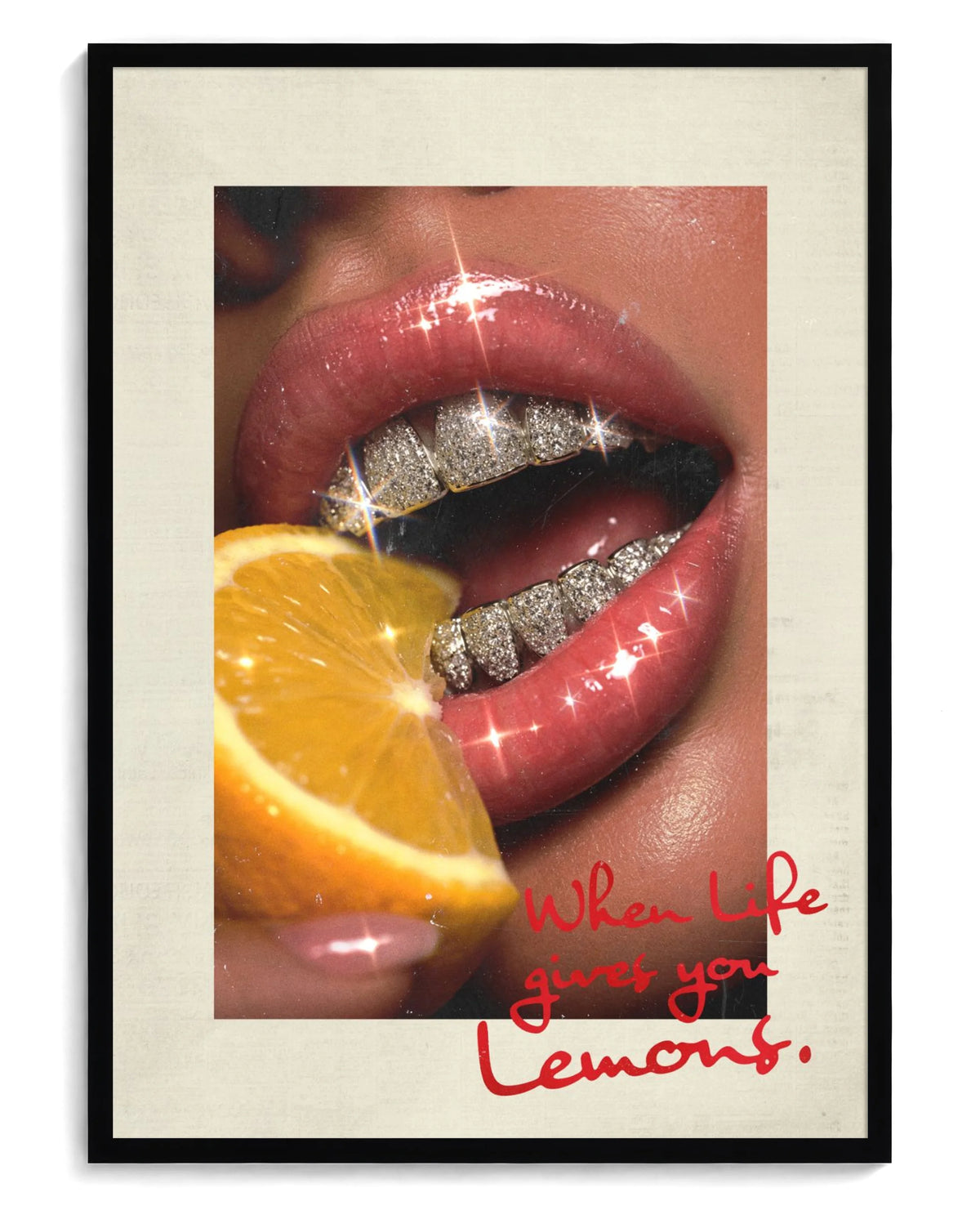 Lemons art print, framed in black wood with acrylic glazing