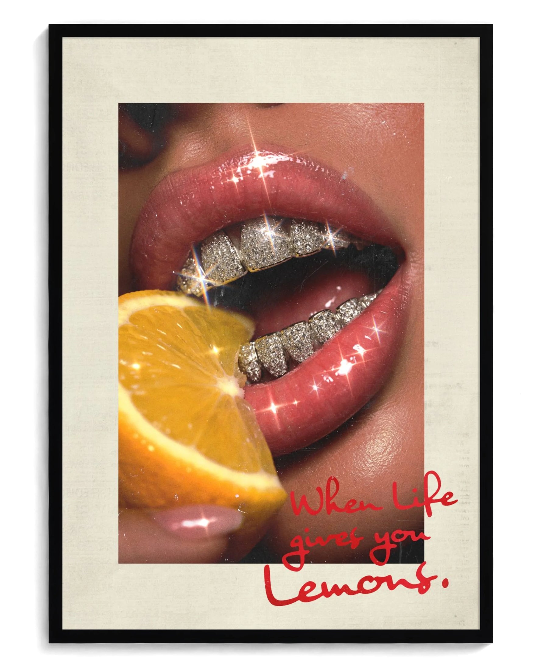 Lemons art print, framed in black wood with acrylic glazing