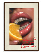 Lemons art print, framed in brown wood with acrylic glazing