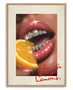 Lemons art print, framed in natural-wood frame with acrylic glazing