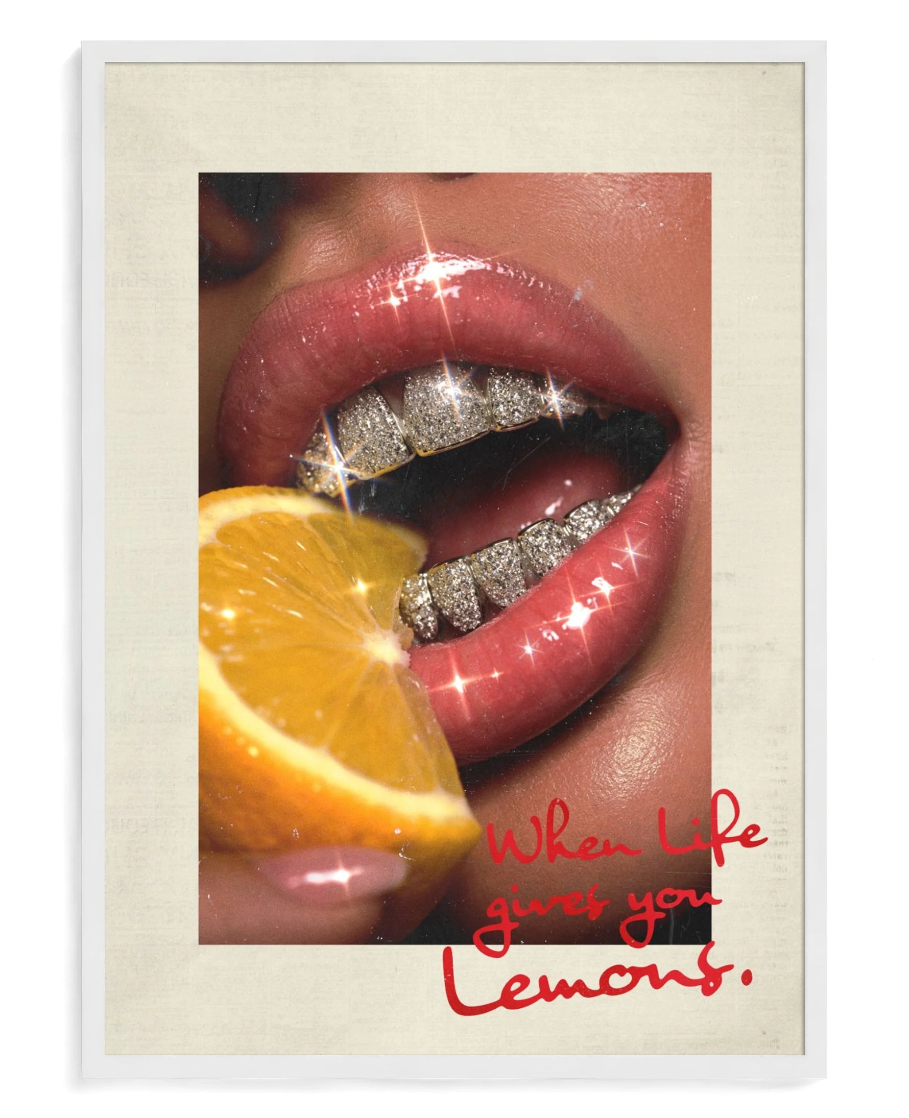 Lemons art print, framed in white wood with acrylic glazing