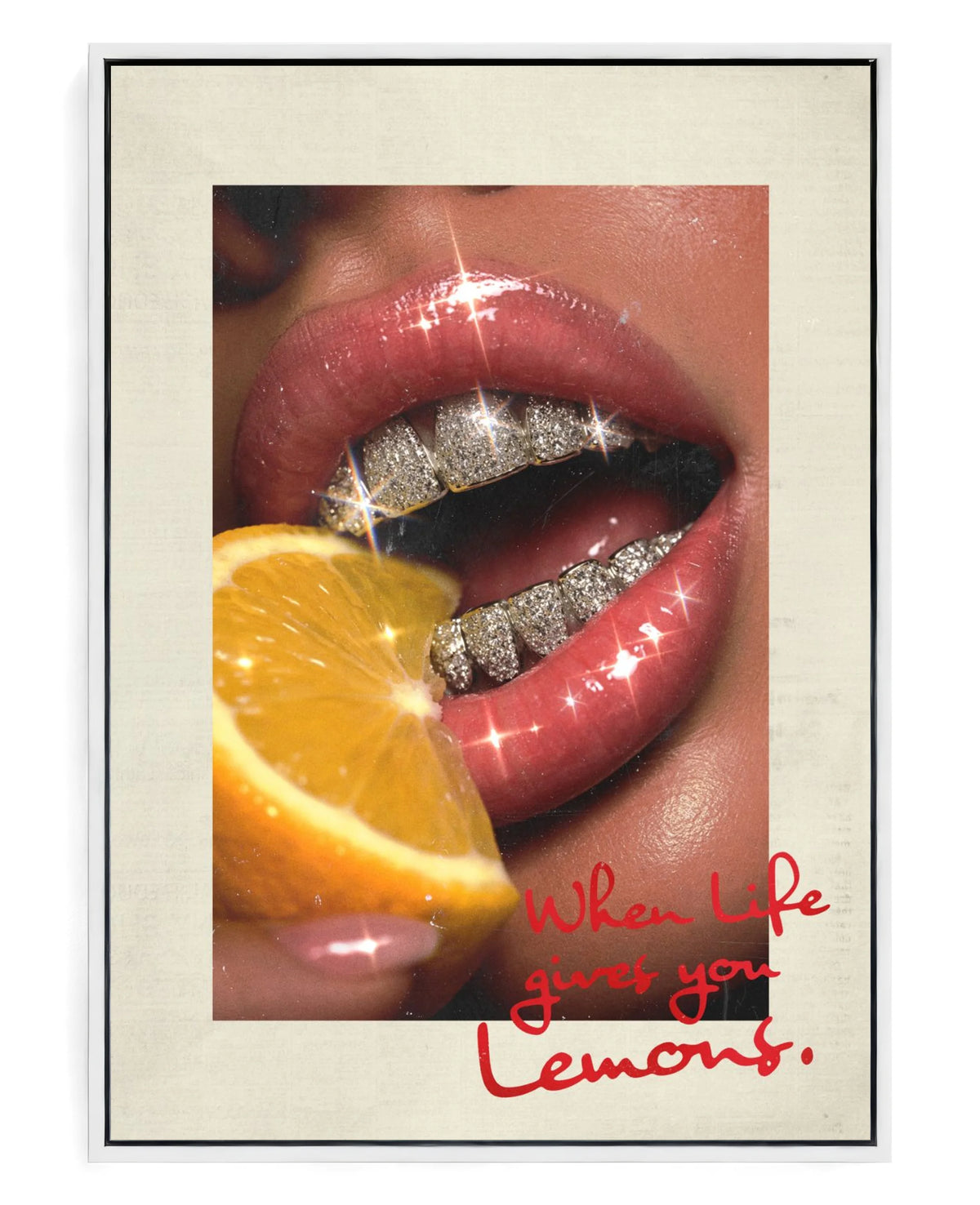 Lemons on hand-stretched cotton canvas, white floater frame