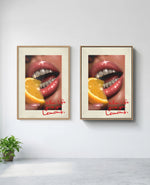 Lemons art print in natural-wood frame, installed on wall