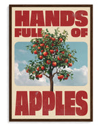 Hands Full of Apples art print, framed in brown wood with acrylic glazing