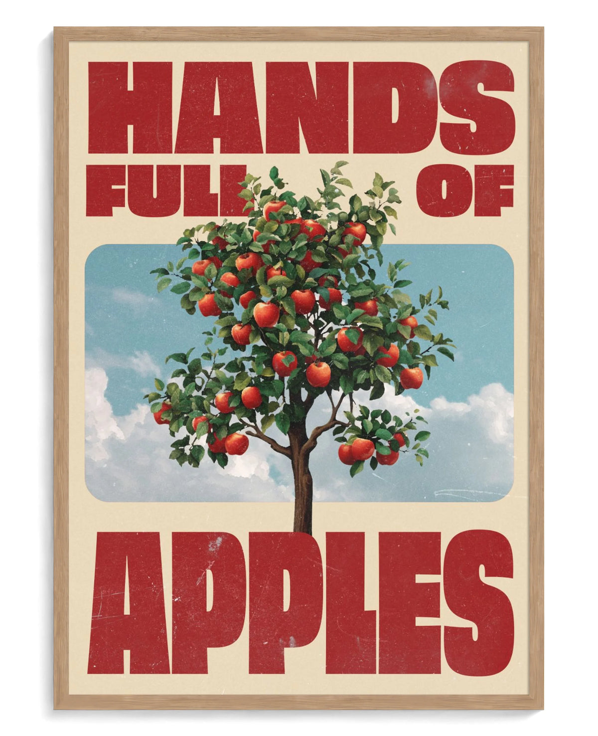 Hands Full of Apples art print, framed in natural-wood frame with acrylic glazing
