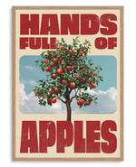 Hands Full of Apples art print, framed in natural-wood frame with acrylic glazing