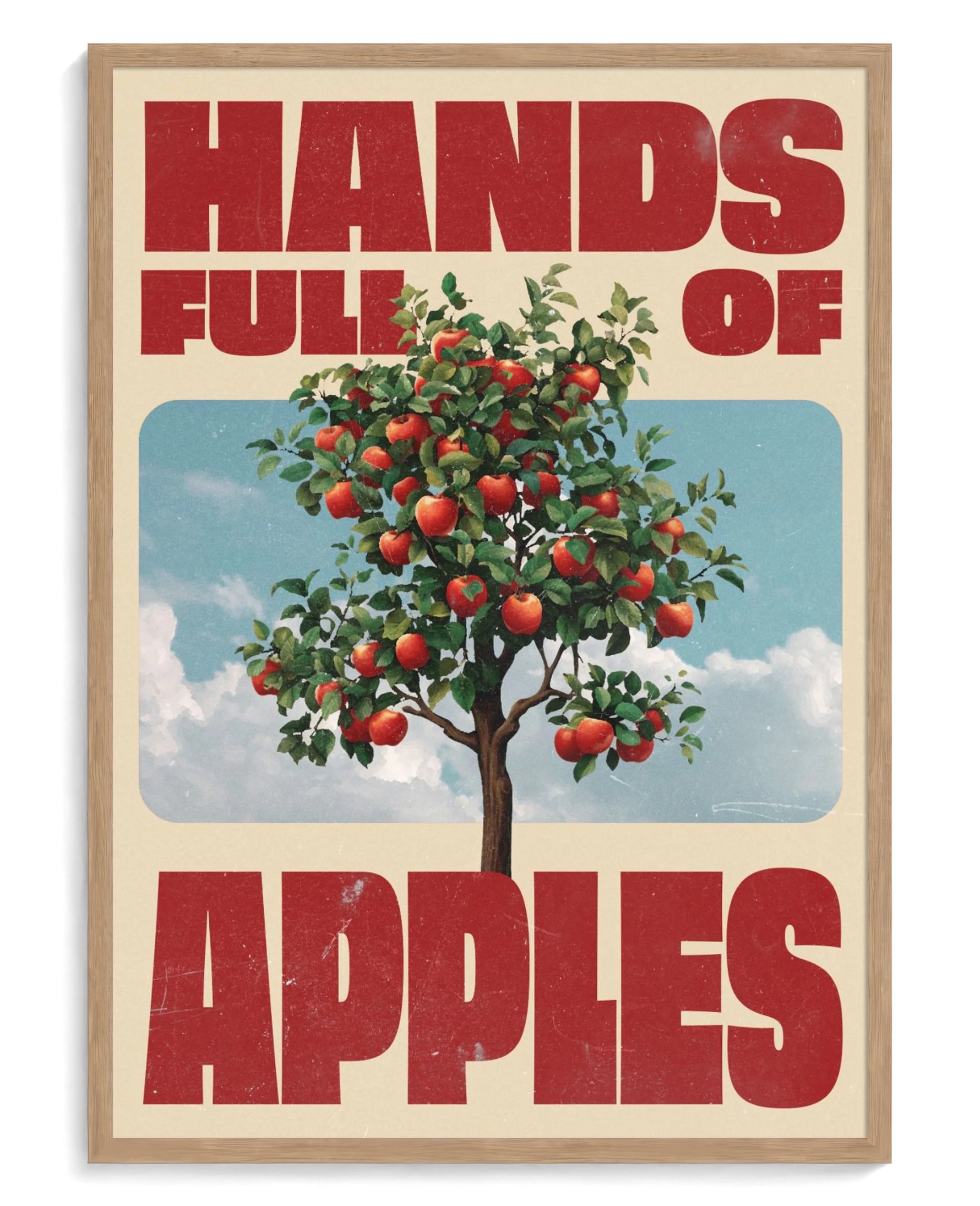 Hands Full of Apples art print, framed in natural-wood frame with acrylic glazing