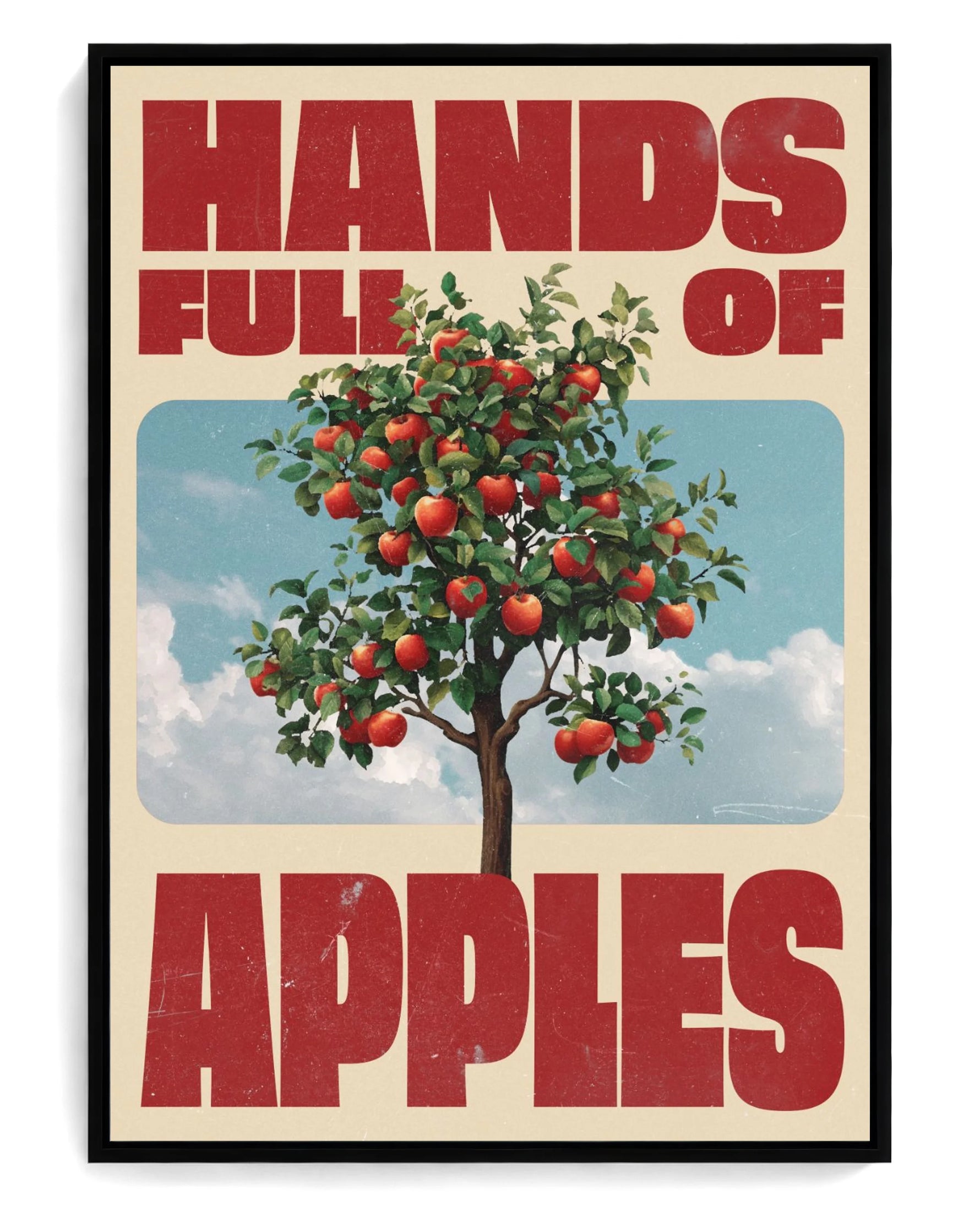 Hands Full of Apples on hand-stretched cotton canvas, black floater frame