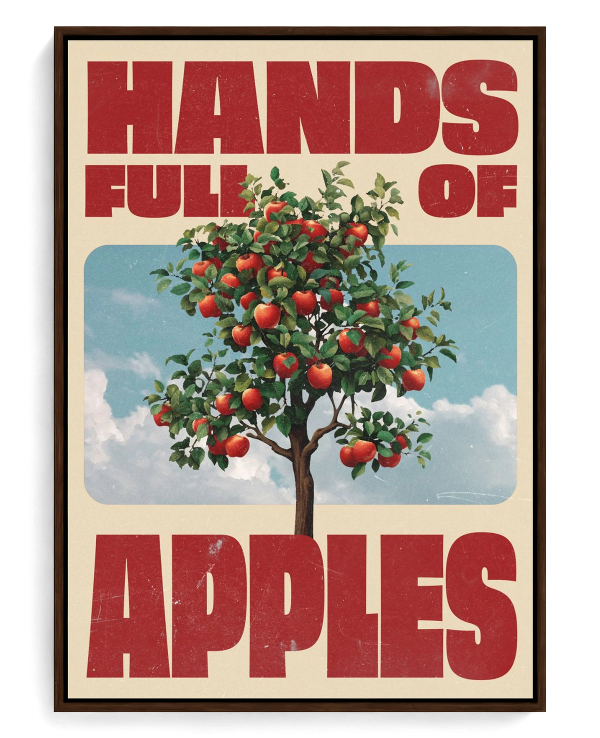 Hands Full of Apples on hand-stretched cotton canvas, brown floater frame