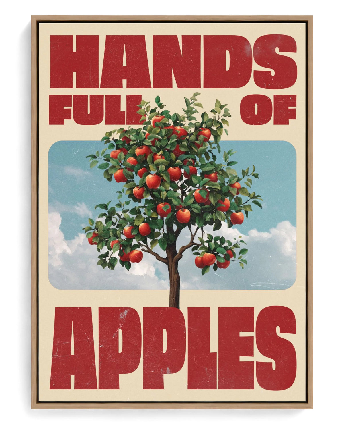 Hands Full of Apples on hand-stretched cotton canvas, natural-wood floater frame