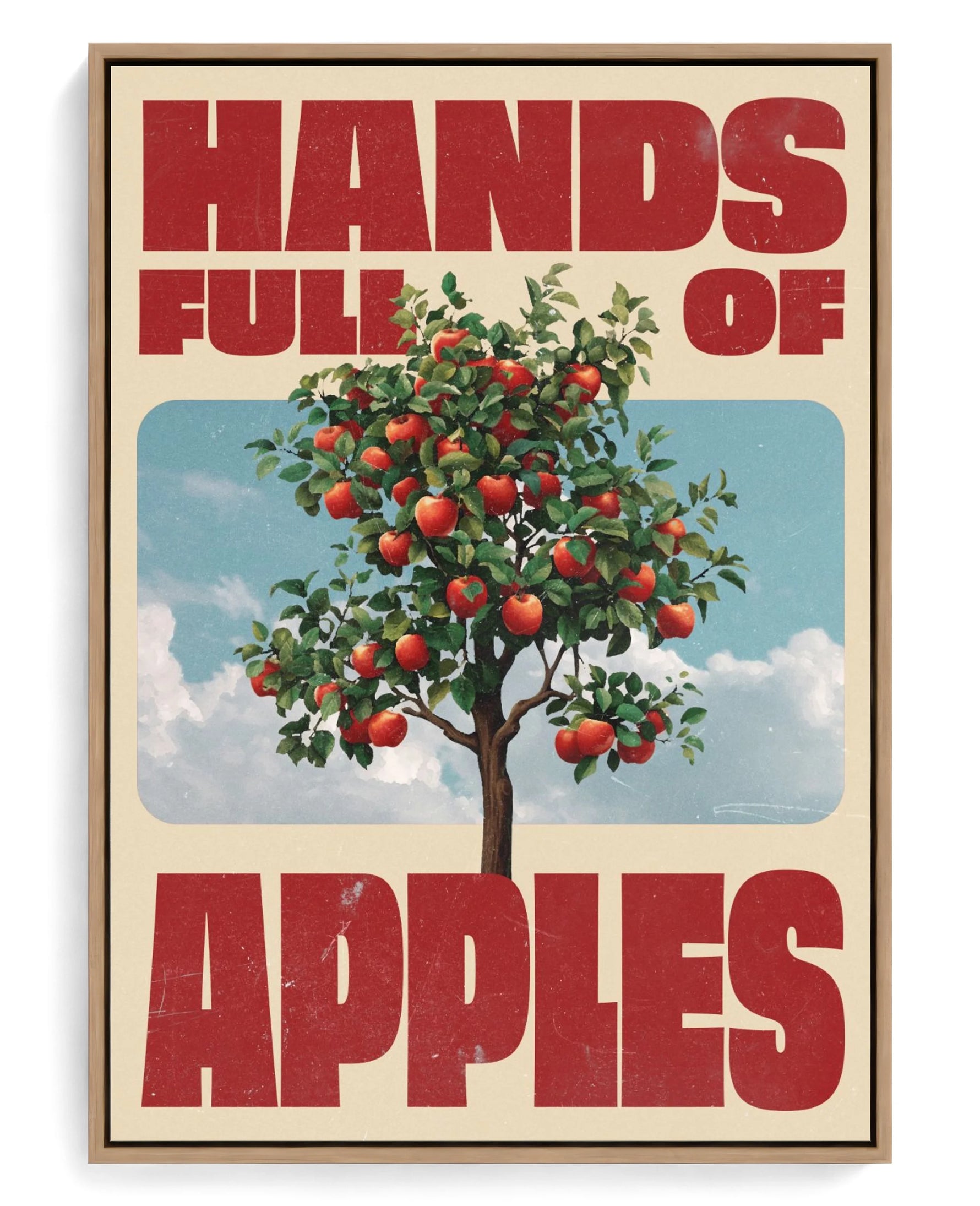Hands Full of Apples on hand-stretched cotton canvas, natural-wood floater frame