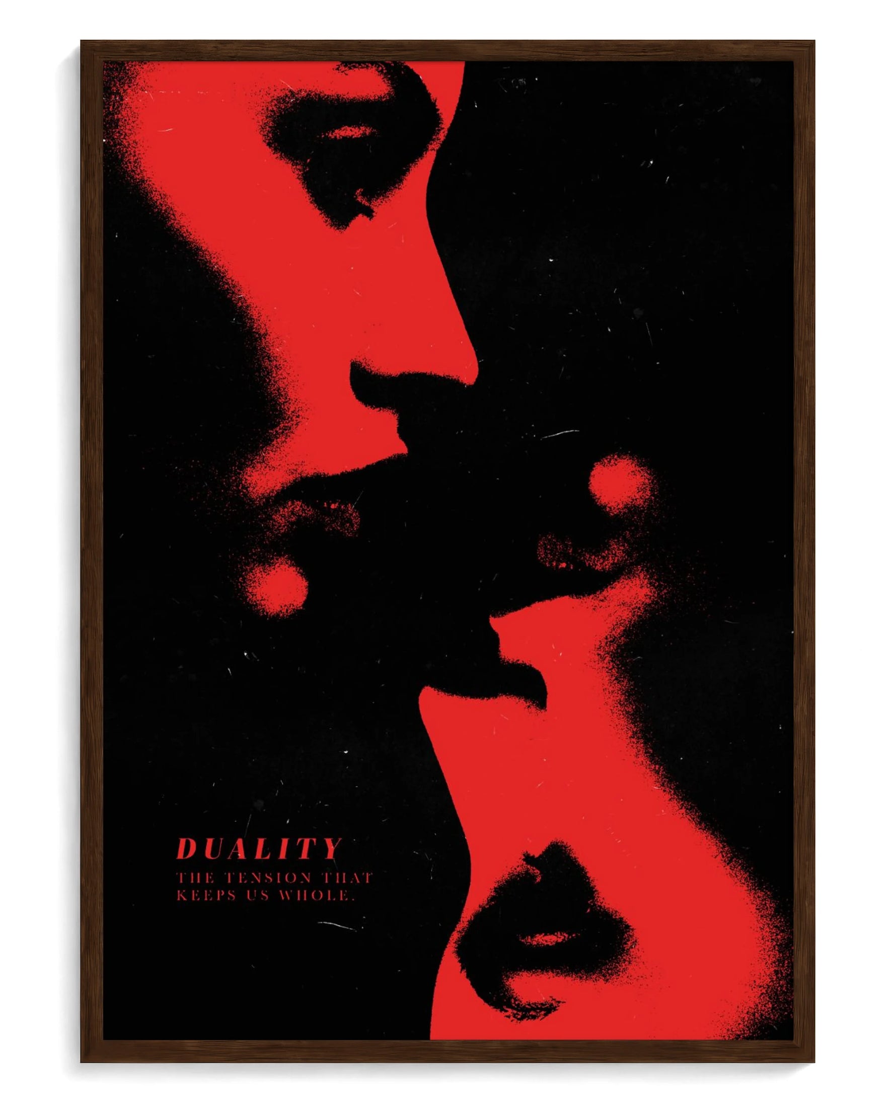 Duality art print, framed in brown wood with acrylic glazing