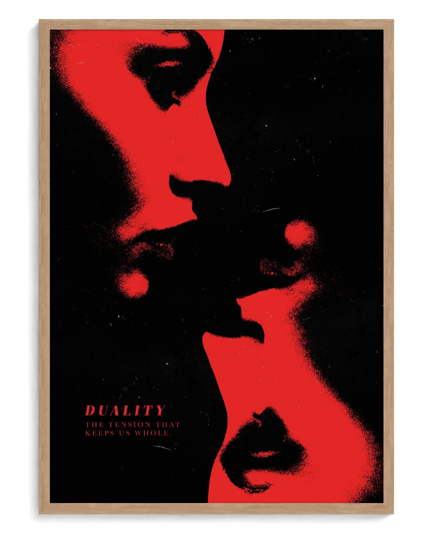 Duality art print, framed in natural-wood frame with acrylic glazing