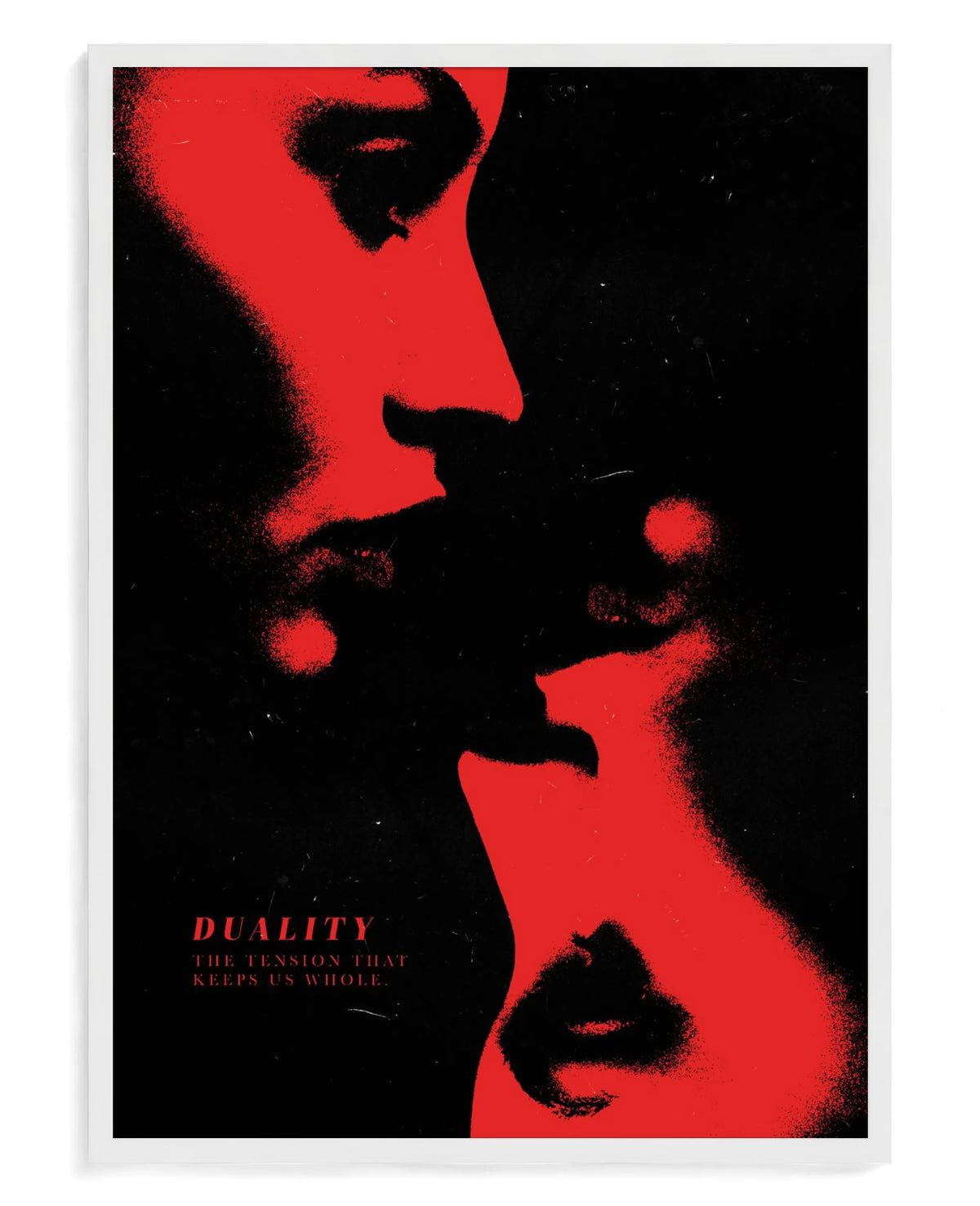 Duality art print, framed in white wood with acrylic glazing
