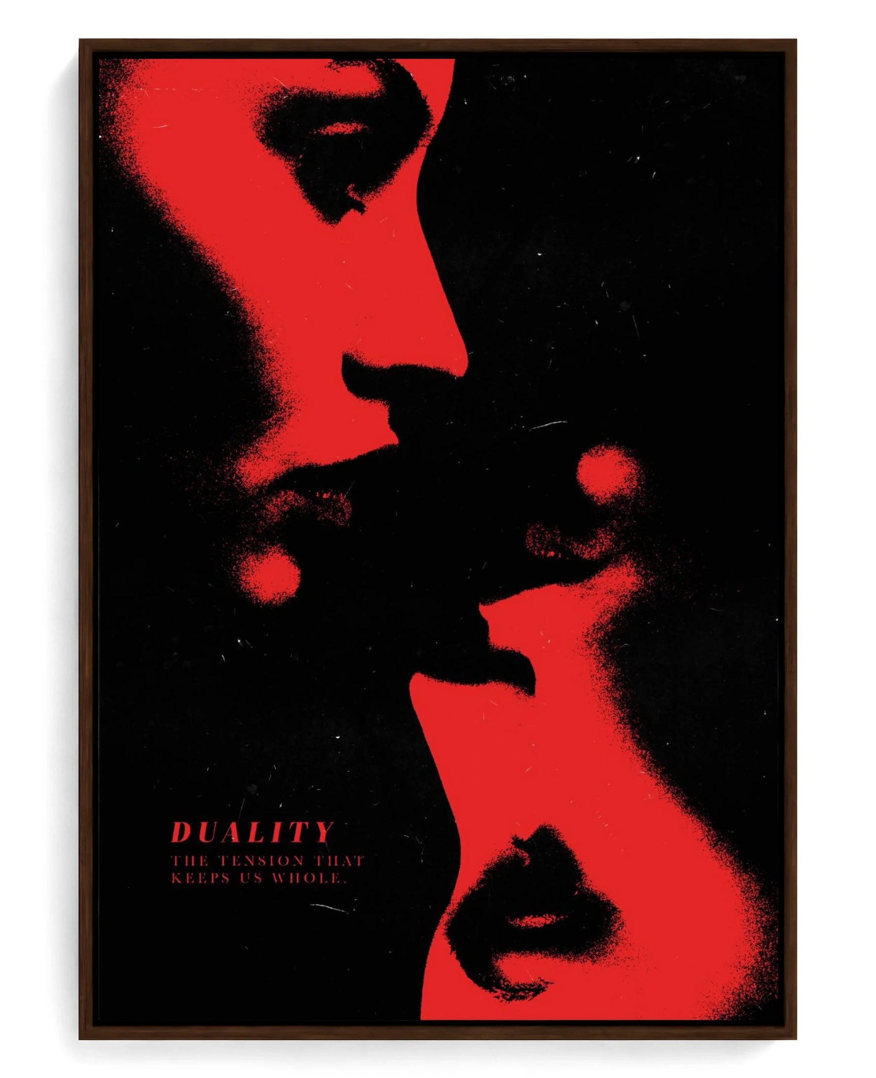 Duality on hand-stretched cotton canvas, brown floater frame