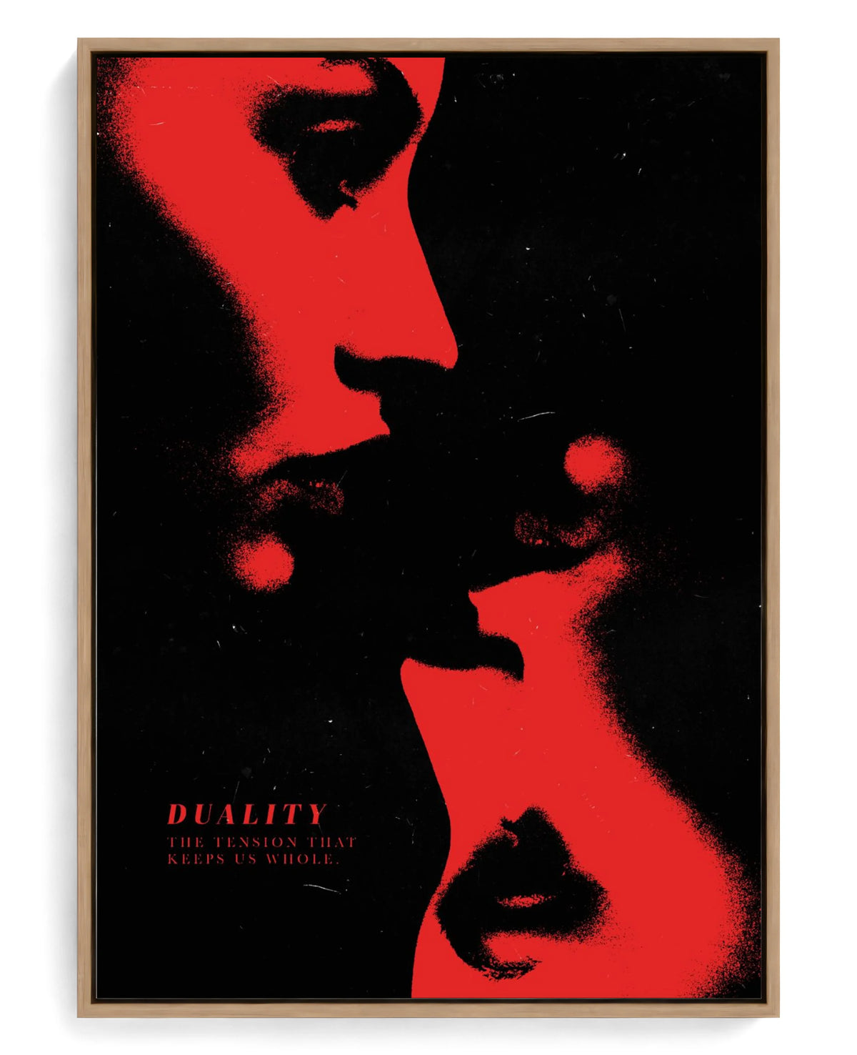 Duality on hand-stretched cotton canvas, natural-wood floater frame