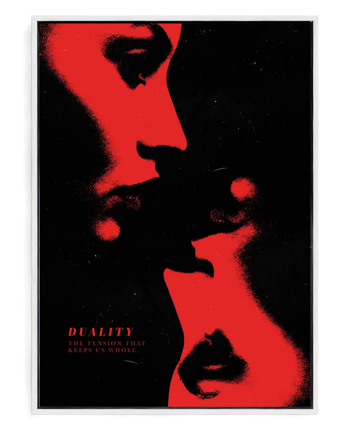Duality on hand-stretched cotton canvas, white floater frame