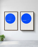 Not Centered art print in brown frame, installed on wall