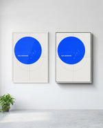 Not Centered art print in white frame, installed on wall