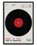Vinyl art print, framed in black wood with acrylic glazing