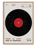 Vinyl art print, framed in natural-wood frame with acrylic glazing