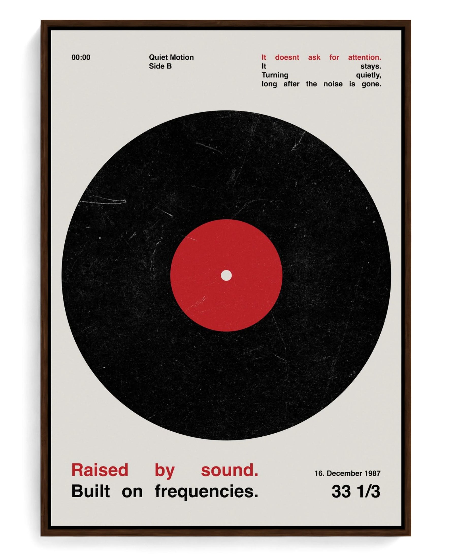 Vinyl on hand-stretched cotton canvas, brown floater frame