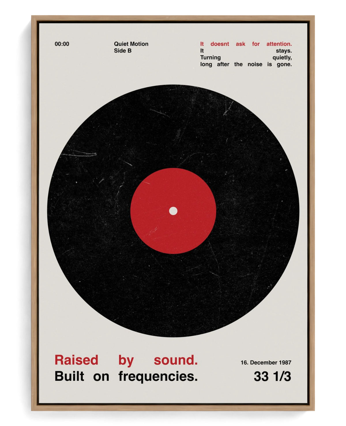 Vinyl on hand-stretched cotton canvas, natural-wood floater frame