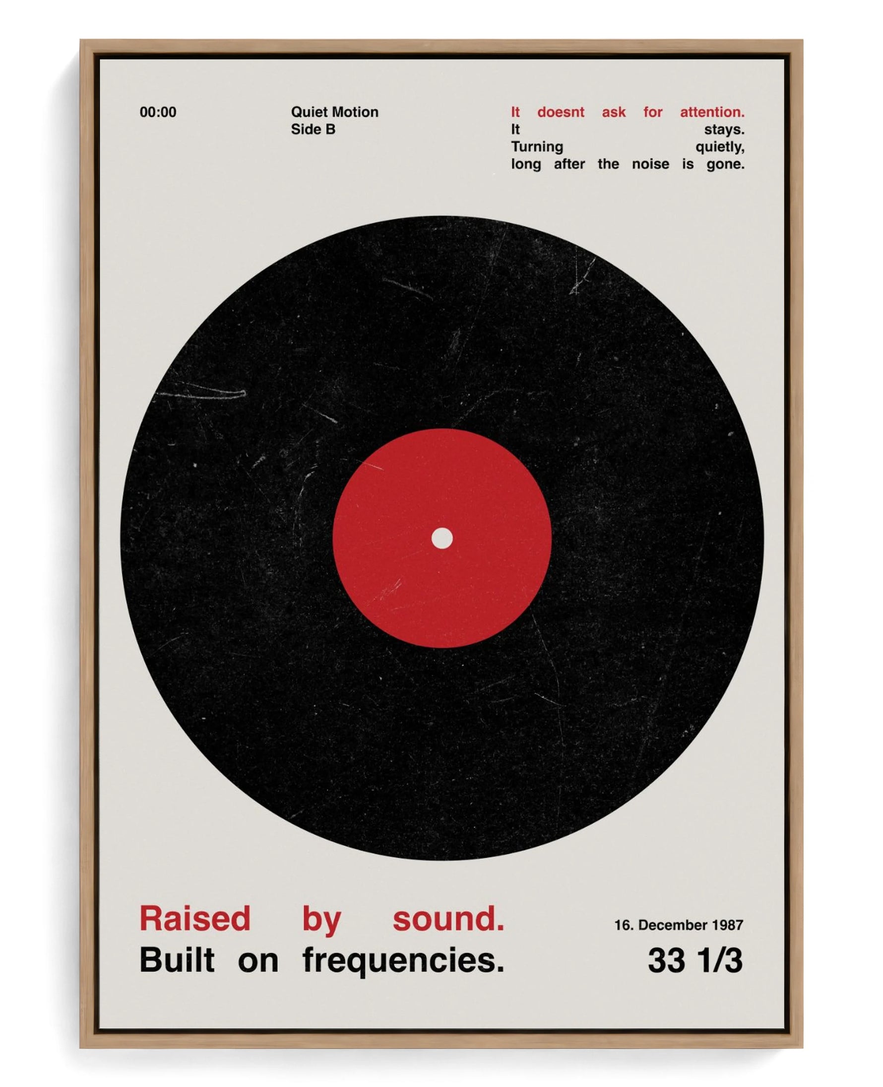 Vinyl on hand-stretched cotton canvas, natural-wood floater frame