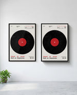 Vinyl art print in black frame, installed on wall