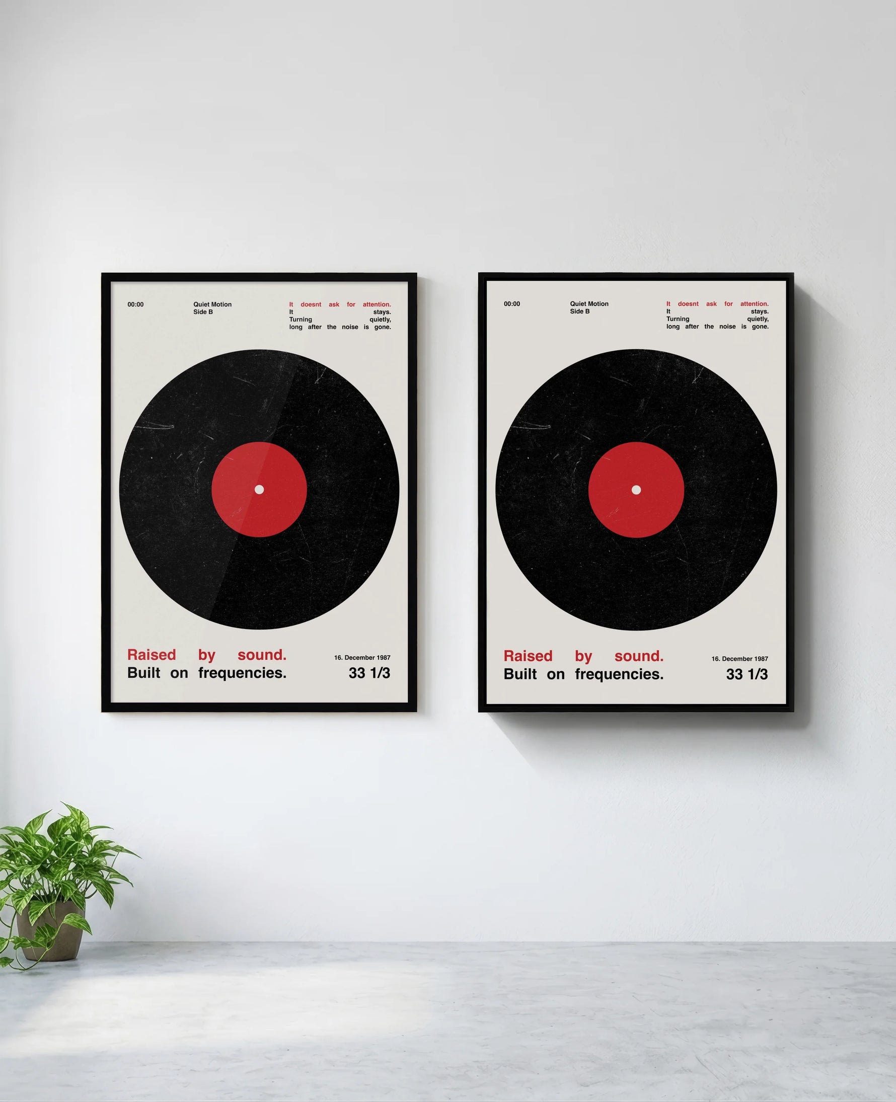 Vinyl art print in black frame, installed on wall