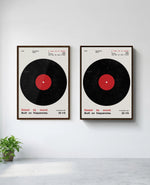 Vinyl art print in brown frame, installed on wall