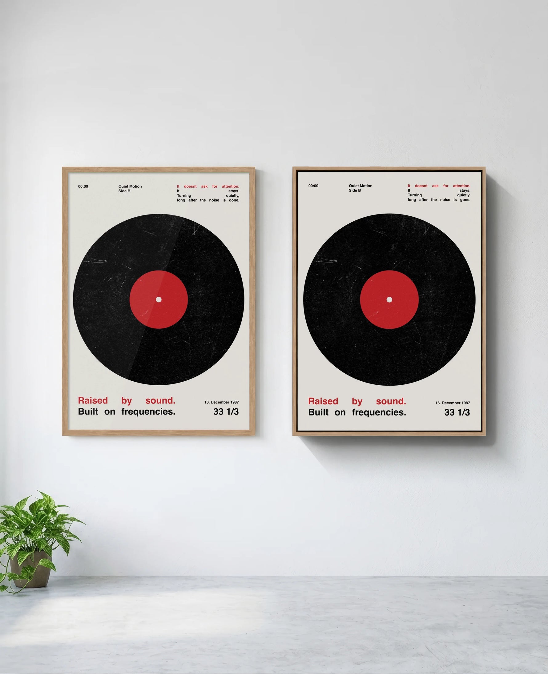 Vinyl art print in natural-wood frame, installed on wall