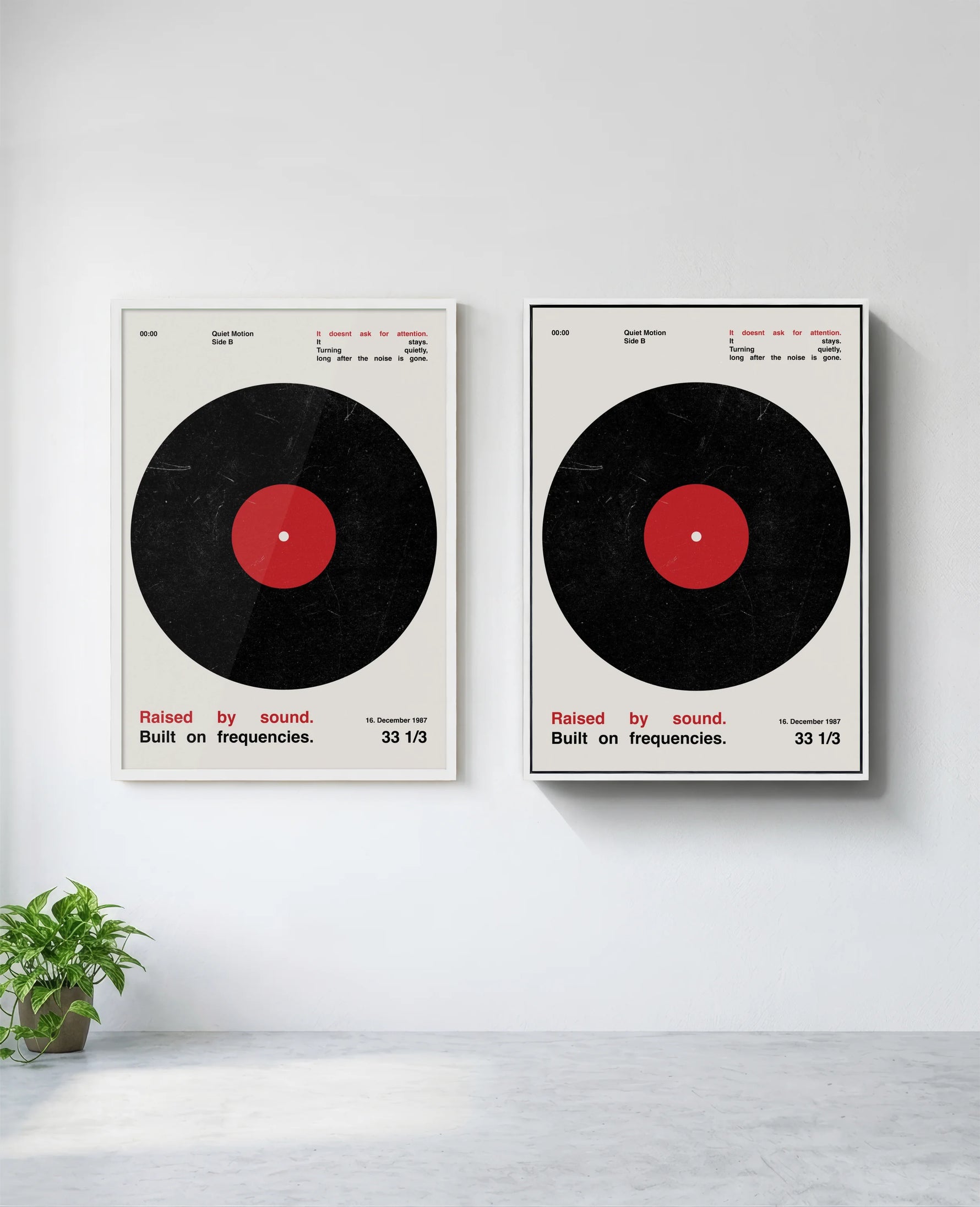 Vinyl art print in white frame, installed on wall