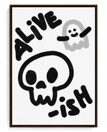 Alive-ish on hand-stretched cotton canvas, brown floater frame