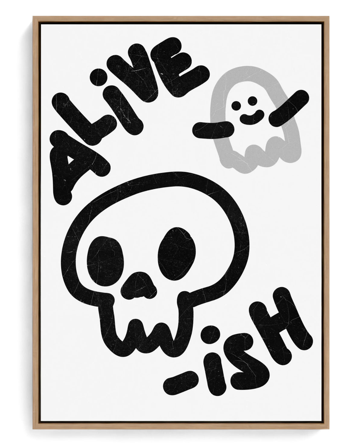 Alive-ish on hand-stretched cotton canvas, natural-wood floater frame