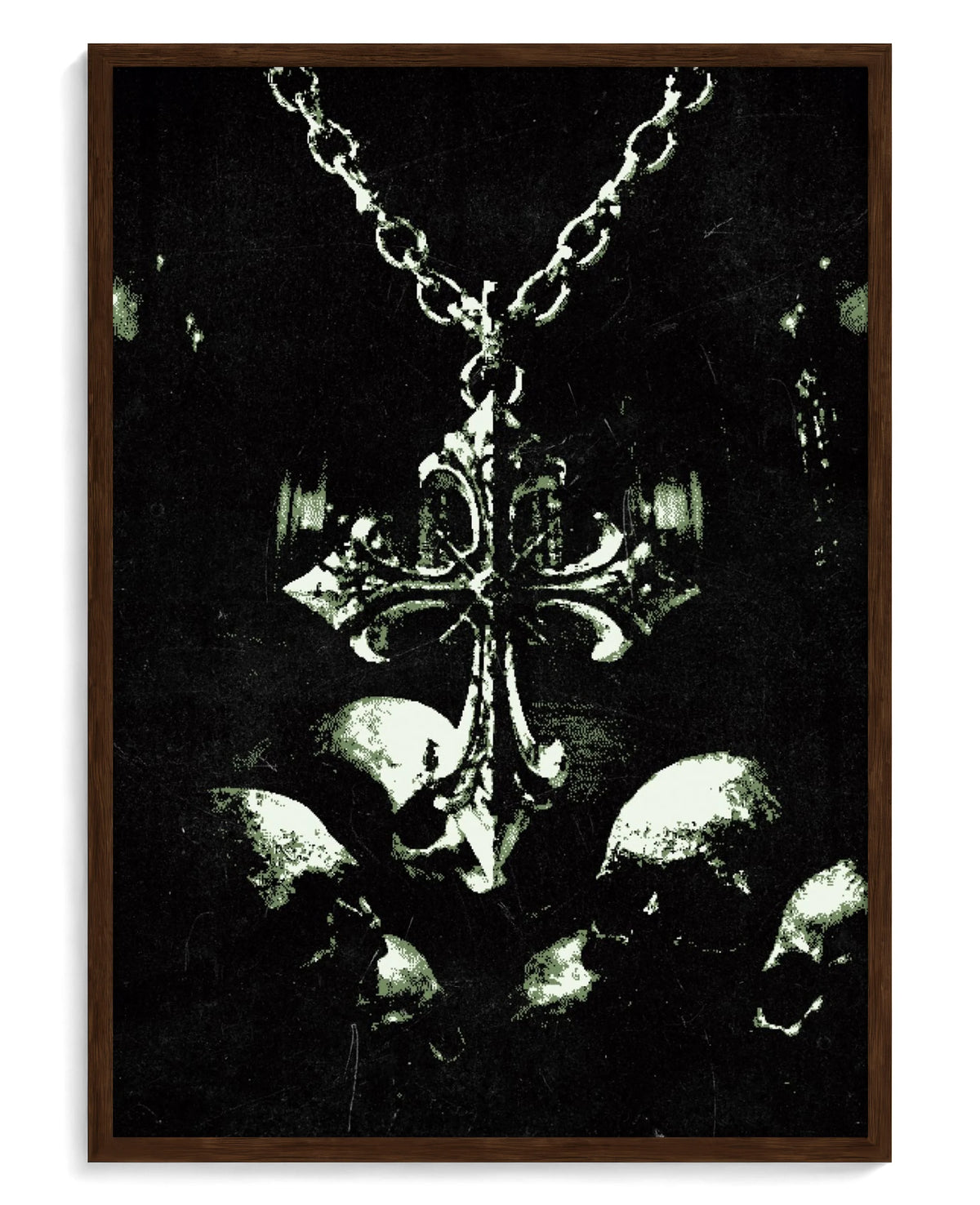 Memento Mori art print, framed in brown wood with acrylic glazing