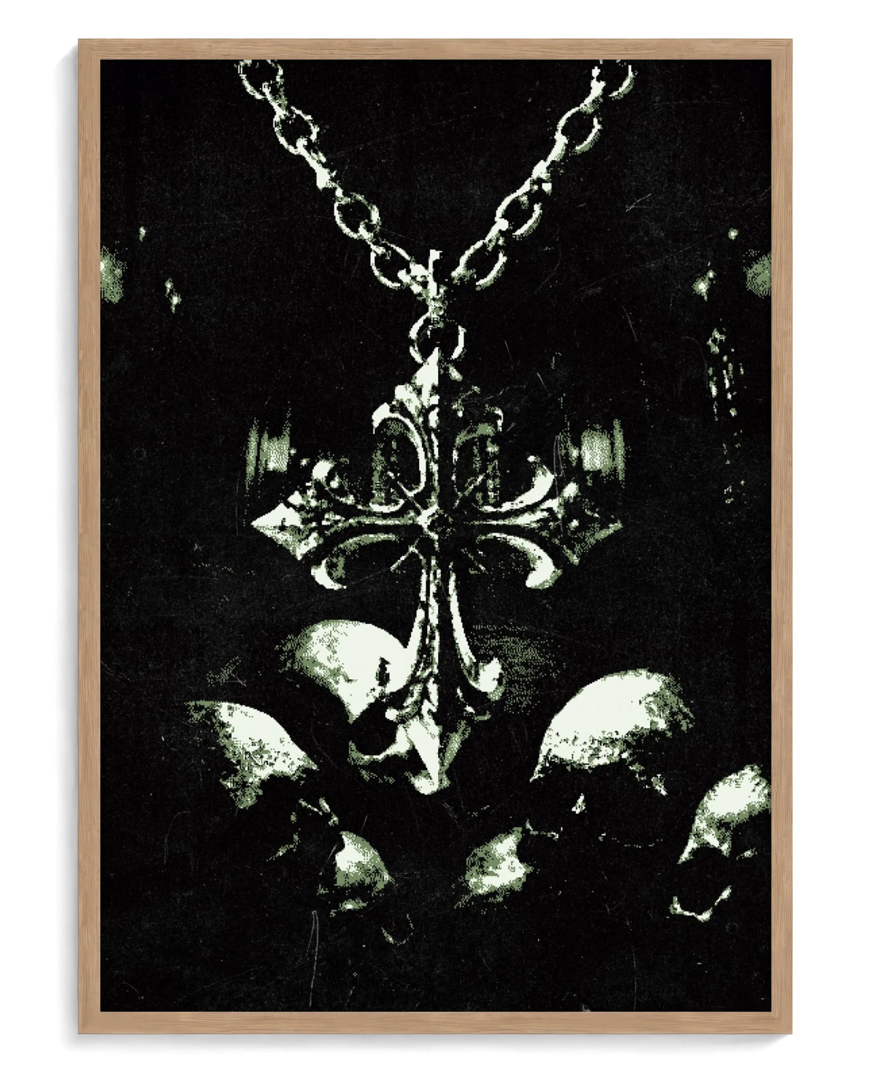 Memento Mori art print, framed in natural-wood frame with acrylic glazing