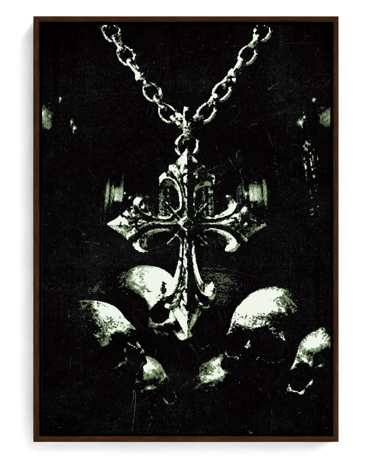 Memento Mori on hand-stretched cotton canvas, brown floater frame