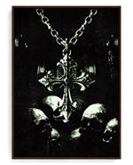 Memento Mori on hand-stretched cotton canvas, brown floater frame