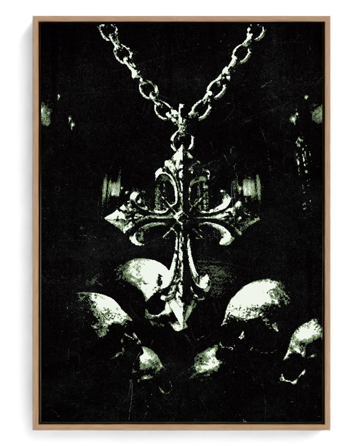 Memento Mori on hand-stretched cotton canvas, natural-wood floater frame