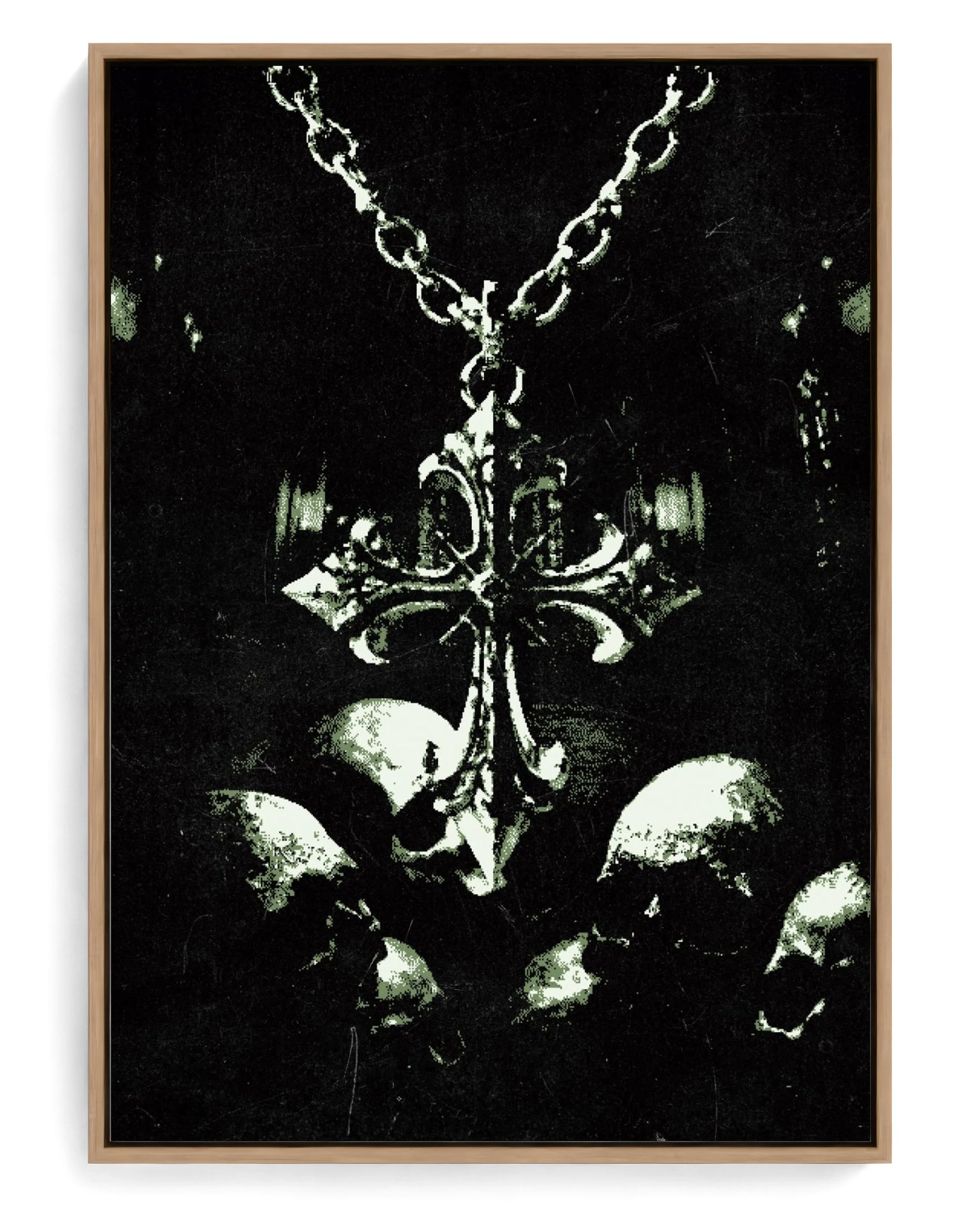 Memento Mori on hand-stretched cotton canvas, natural-wood floater frame