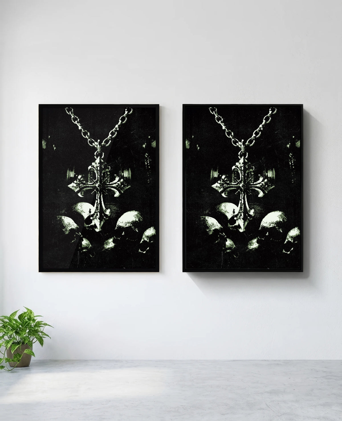 Memento Mori art print in black frame, installed on wall